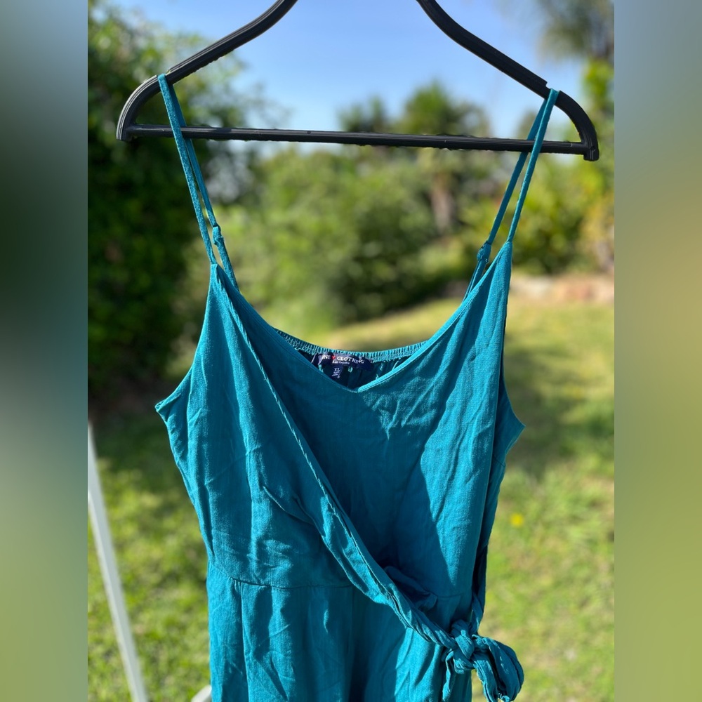 one clothing Teal Wrap-Style Spaghetti Strap romper jumpsuit shorts - Picture 4 of 7